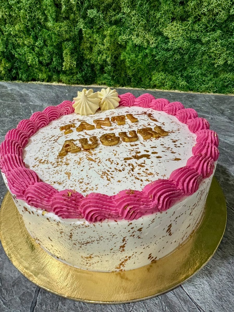 Torta Tanti auguri rosa e oro
